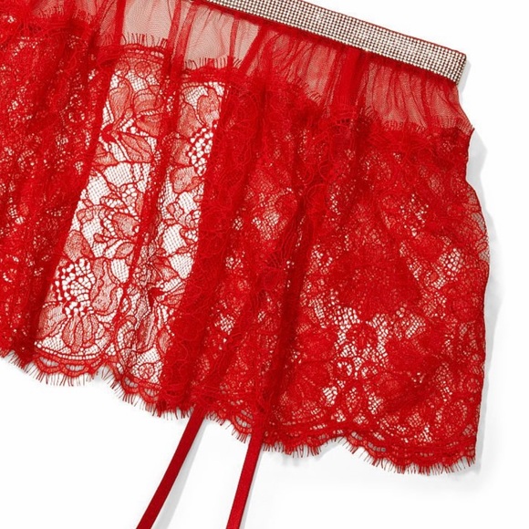 Victoria’s Secret Rhinestone Shine Red Lace Skirt with Garters NWT - Picture 9 of 16